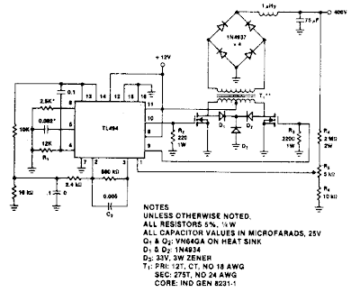 400V-60W Push-Pull DC-DC Converter Circuit Diagram