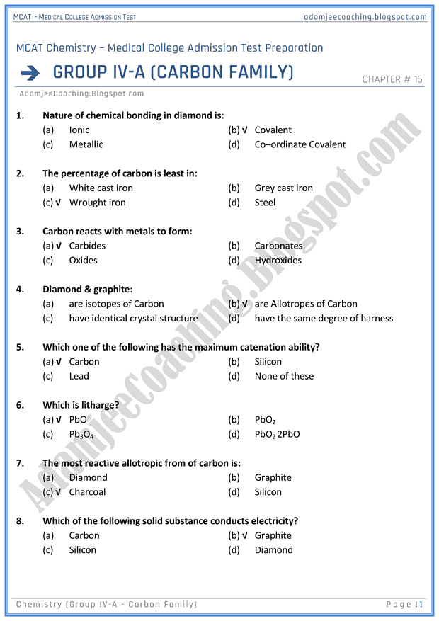 mcat-chemistry-group-iva-(carbon-family)-mcqs-for-medical-entry-test