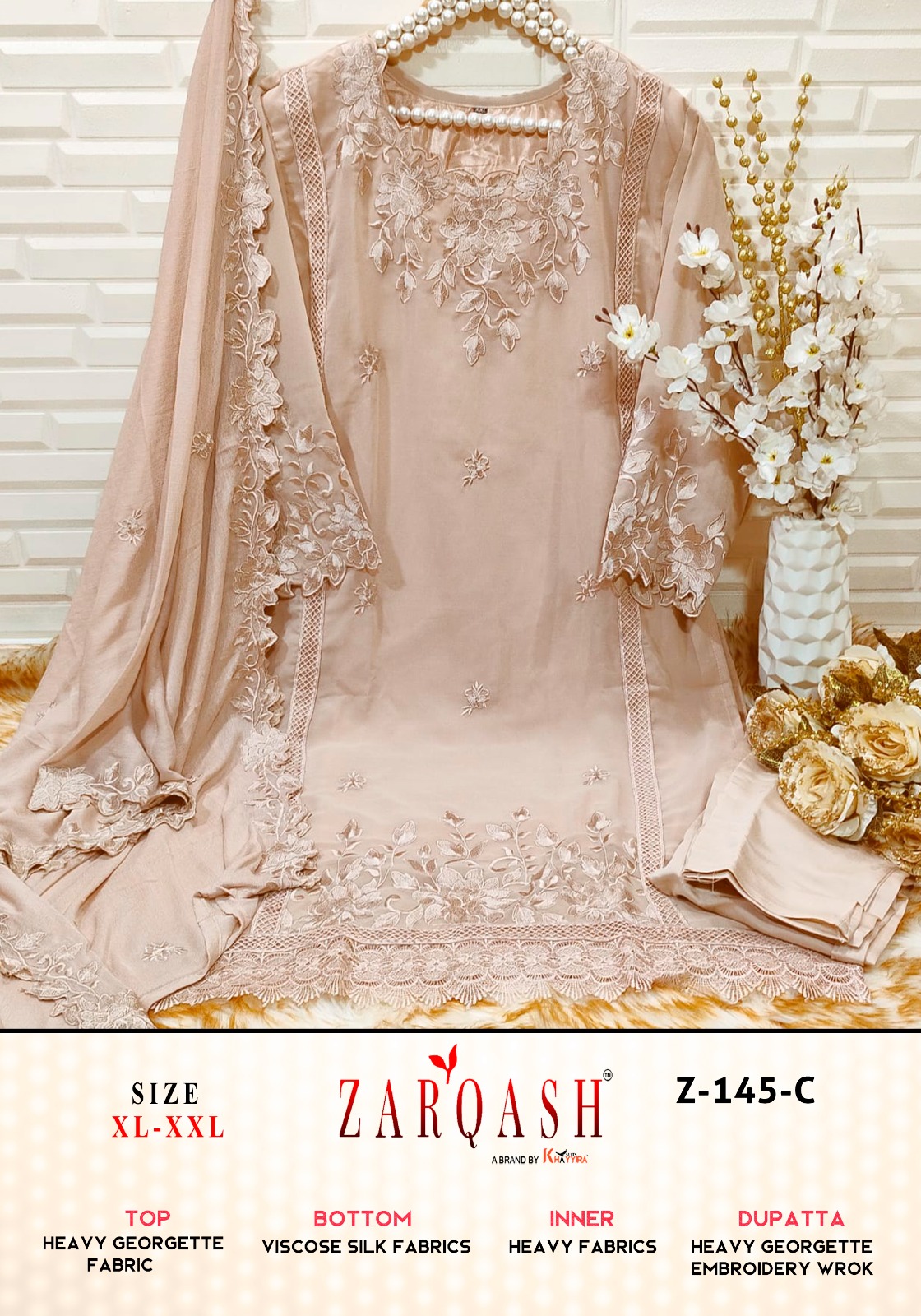 145 Zarqash Georgette Embroidery Work Pakistani Readymade Suits