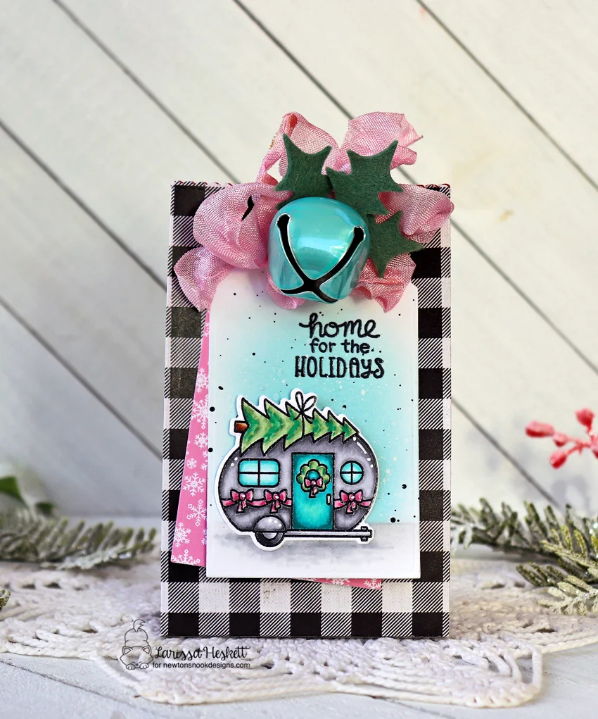 Home for the Holidays Gift Tag/Bag by Larissa Heskett for Newton's Nook Designs using Christmas Campers Stamp Set, Christmas Campers Die Set, Fancy Edges Tag Die Set #newtonsnook #newtonsnookdesigns #christmascampers #fancyedgestagdieset #christmastags