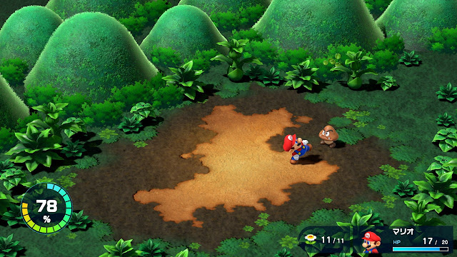 Imagem de Super Mario RPG em que Mario ataca um Goomba.