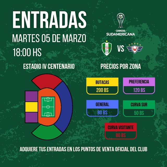 Venta de Entradas Real Tomayapo vs Wilstermann por Copa Sudamericana