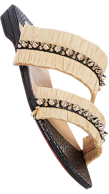 ♦Christian Louboutin Marivodou embellished studded raffia sandals #brilliantluxury