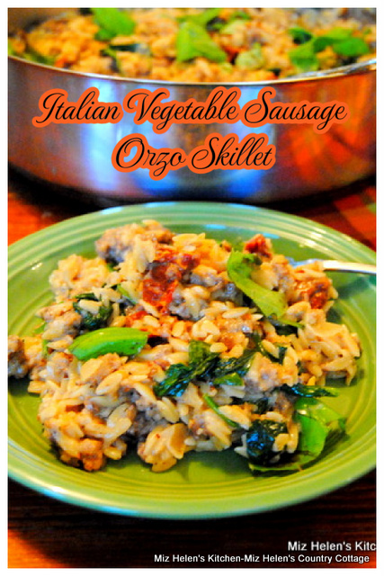 Italian Vegetable and Sausage Orzo Skillet at Miz Helen's Country Cottage