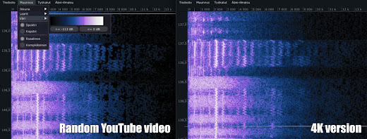 [Image: Two spectrograms labeled 'random Youtube video' and '4K version', the former showing compression artifacts.]