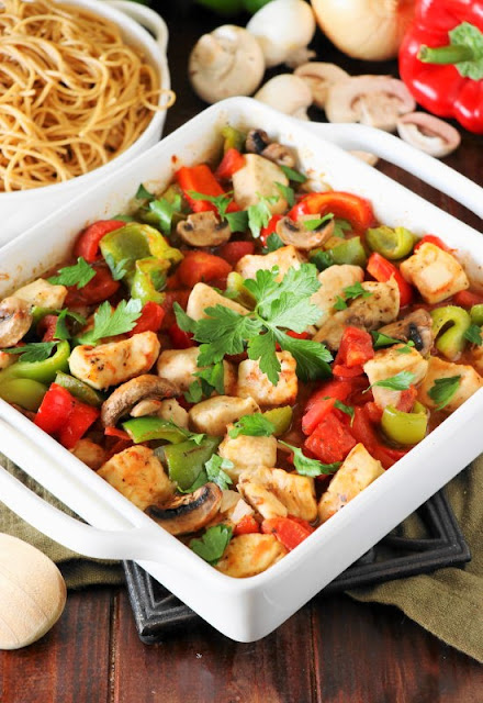  is uncomplicated plenty to live a swell weeknight larn Easy Baked Chicken Cacciatore