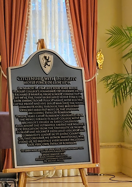 Hotel Ponce De Leon Sit-In commemoration marker at Flagler College St. Augustine.