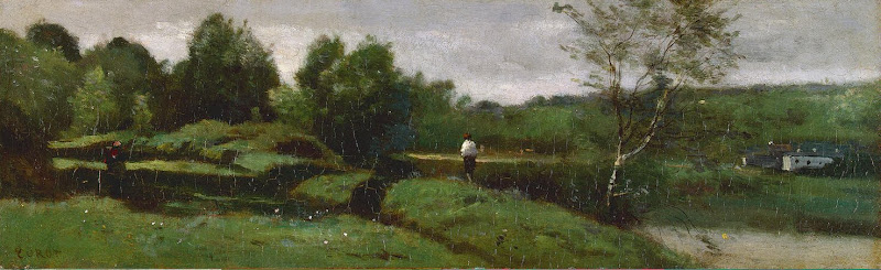 Landscape with a Boy in a White Shirt by Jean-Baptiste Camille Corot - Landscape Paintings from Hermitage Museum