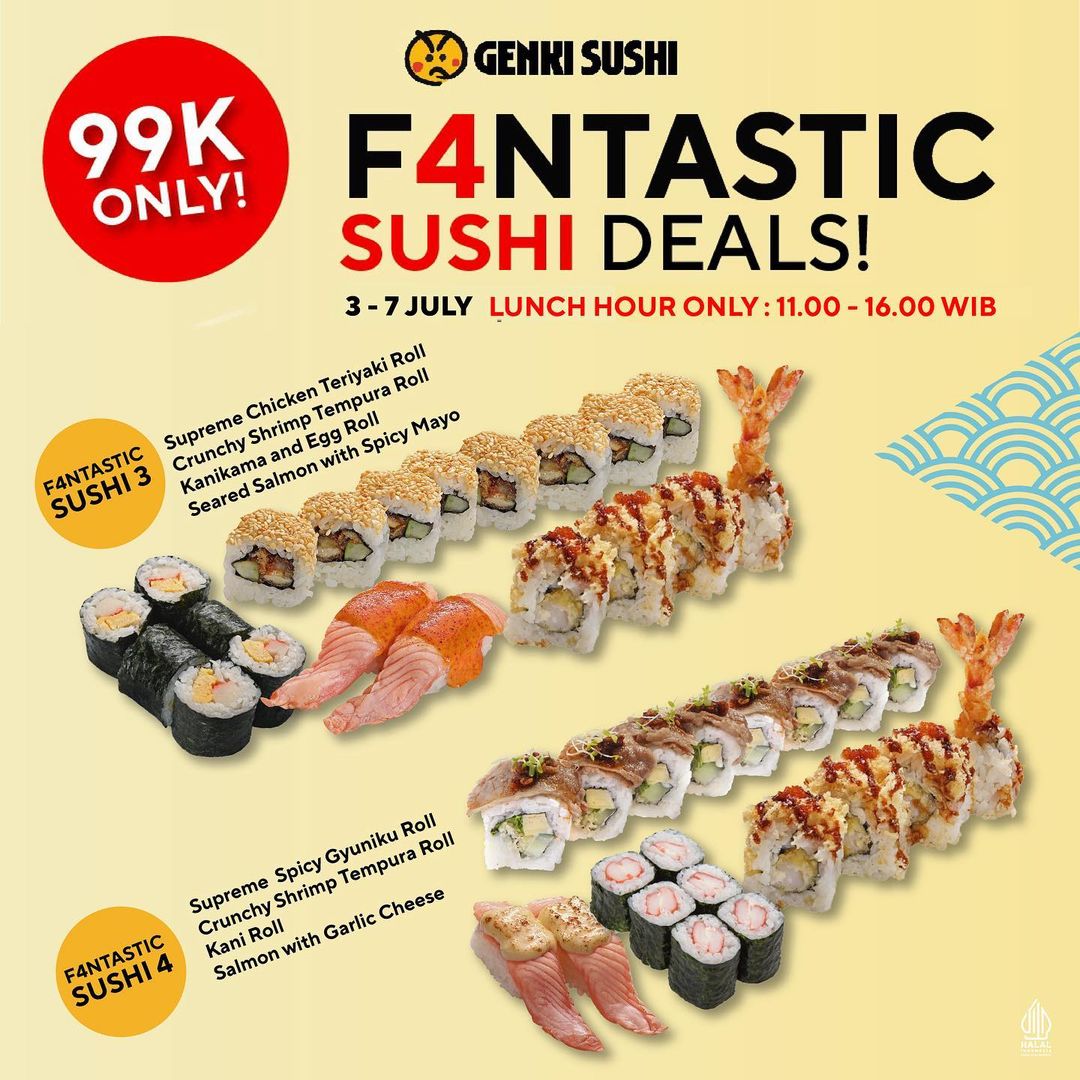 Promo GENKI SUSHI F4NTASTIC DEALS – 4 ITEMS IDR 99K