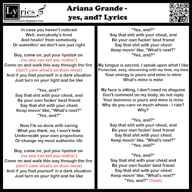 Ariana Grande - yes, and? Lyrics | lyricsassistance.blogspot.com
