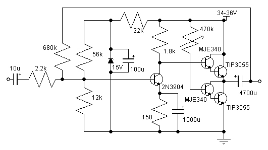 14W Class A Amplifier Circuit with 2N3055