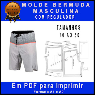 molde bermuda masculina com regulador