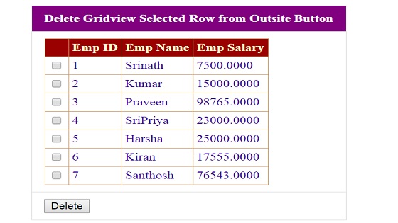 Delete GridView Selected Row in Asp.Net