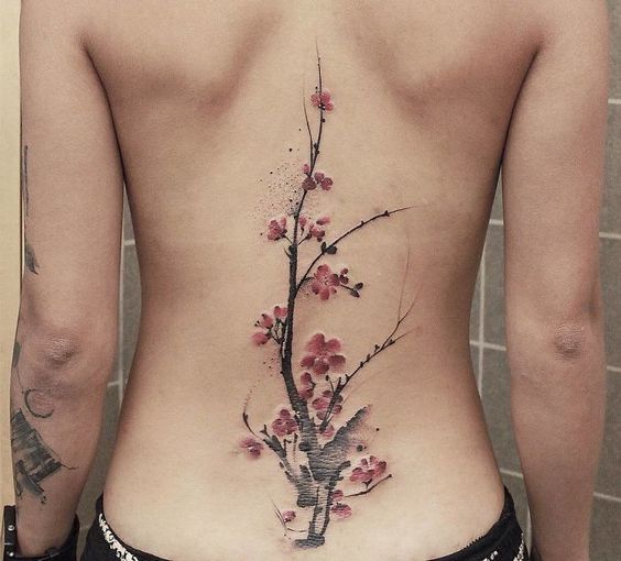 Cherry-Blossom-Tree-Spine-Tattoo