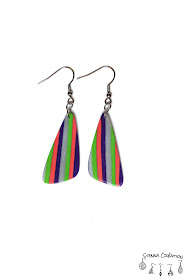Boucles d'oreilles pâte polymère rayures violet vert corail argent Cernit Fimo Stenna Création