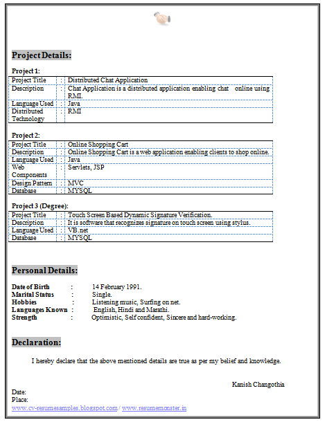 Download Now BE Computer Science Resume Format