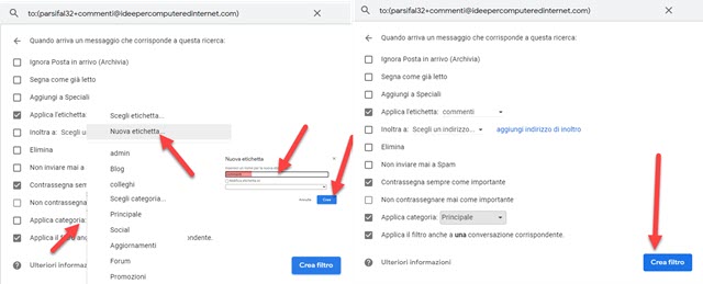 applicazione del filtro agli alias di gmail