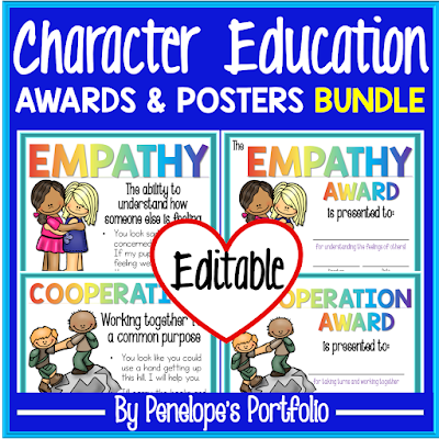 Character Education Award and Poster Teaching Bundle