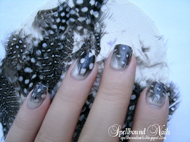 Birds of a Feather nails nail art nailart mani manicure Spellbound feathers neutral beige spots dots