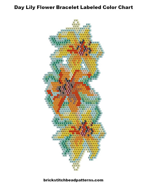 Free Day Lily Flower Bracelet Seed Bead Labeled Color Chart