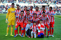 CLUB ATLÉTICO DE MADRID - Madrid, España - Temporada 2012-13 - Courtois, Mario Suárez, Filipe Luis, Miranda, Adrián, Diego Costa, Godin; Juanfran, Falcao, Gabi y Koke - GETAFE 0, ATLÉTICO DE MADRID 0 - 07/04/2013 - Liga de 1ª División, jornada 30 - Getafe, Madrid, Coliseo Alfonso Pérez