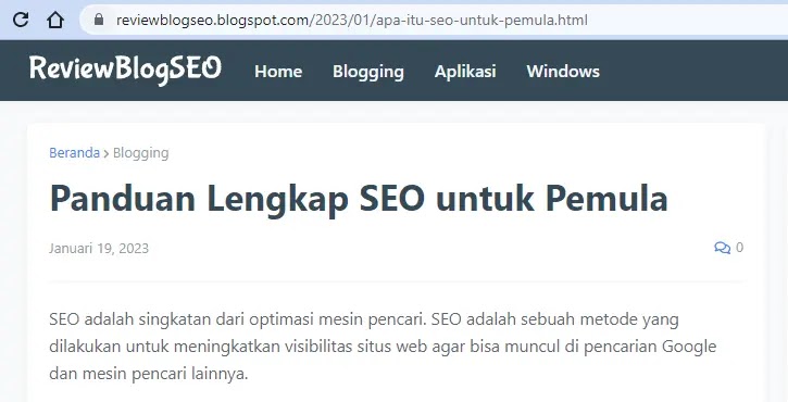 Contoh penggunaan keyword pada URL website