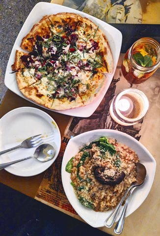 eight 1/2 restaurant - wild mushroom risotto, marketplace pizza