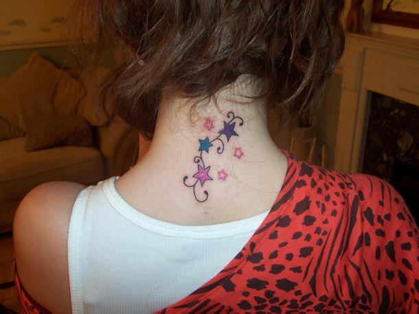 Female Neck Star Tattoos Arts With Star Tattoo