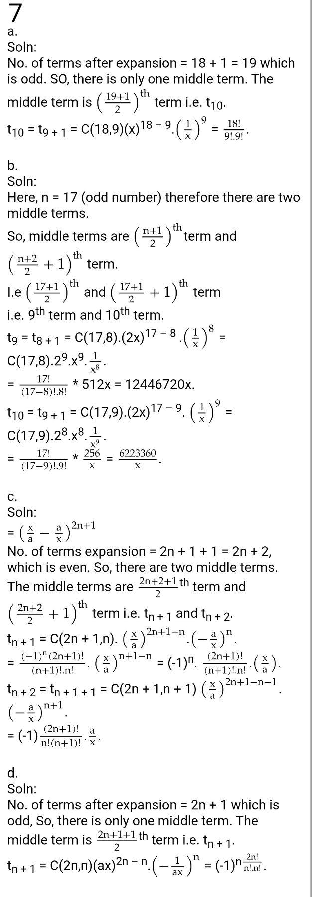 Binomial Theorem - Exercise 2.1 : Class 12 Math
