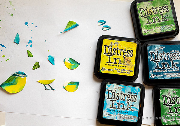 Layers of ink - Bird Nest Tag Tutorial by Anna-Karin Evaldsson. Paint the birds with Distress Ink.
