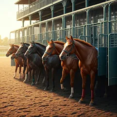 A group of horses lined up at the starting gate, ready to race.