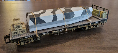 Making an easy model of a German military ferry - Flosssachfähre. Making a G-scale ferry and using it as carload for garden railways.