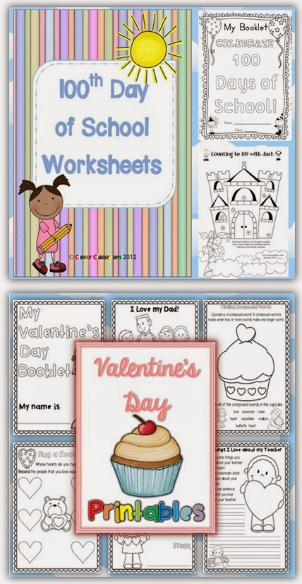 February COMBO 100th Day of School and Valentine's Day Printables