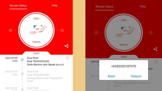 Cara Telepon Kurir JNT yang membawa paket kita sampai mana