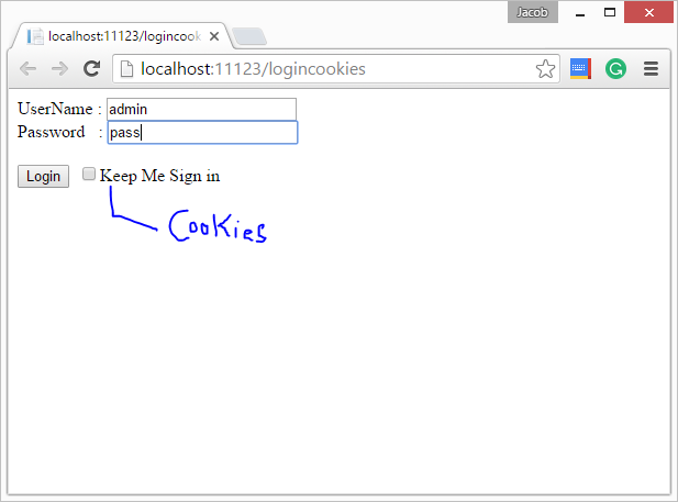Login username password saved in cookies 