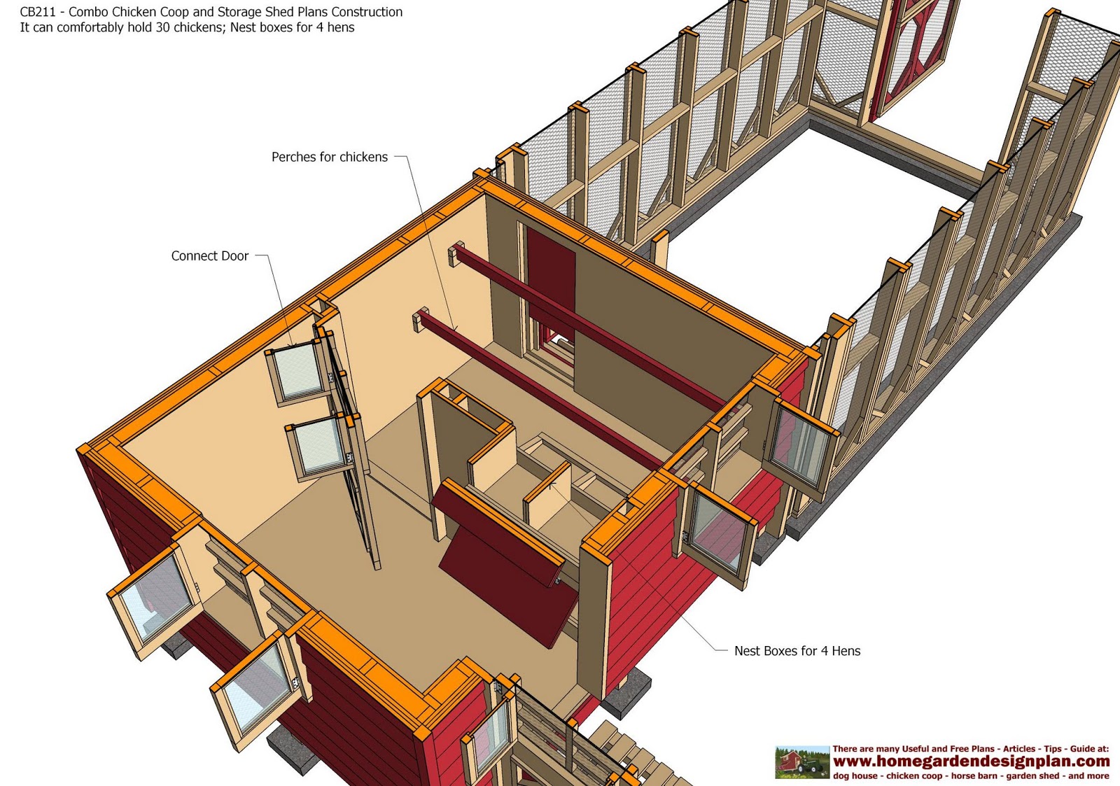 home garden plans: CB211 - Combo Chicken Coop Garden Shed 