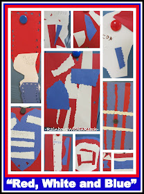 photo of: Red, White and Blue: Construction Paper Quilts in Honor of 9-11 (in response to "Red, White and Blue" picture book) 