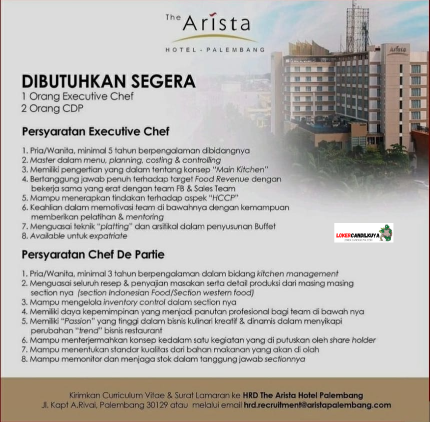 Lowongan Kerja The Arista Hotel Palembang