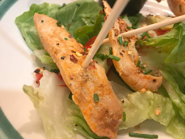 Nashville chicken skewers with salad 