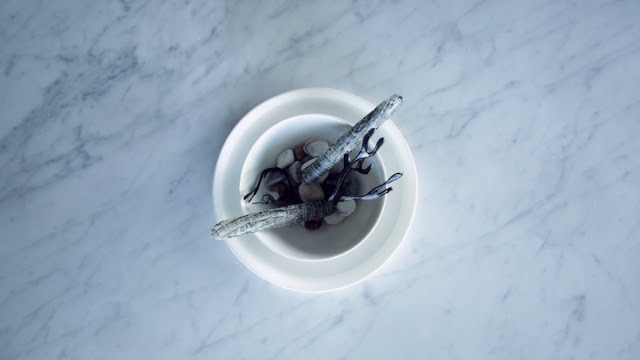  tartar de navaja en conchas comestibles de papel de arroz y pintadas con tinta de calamar