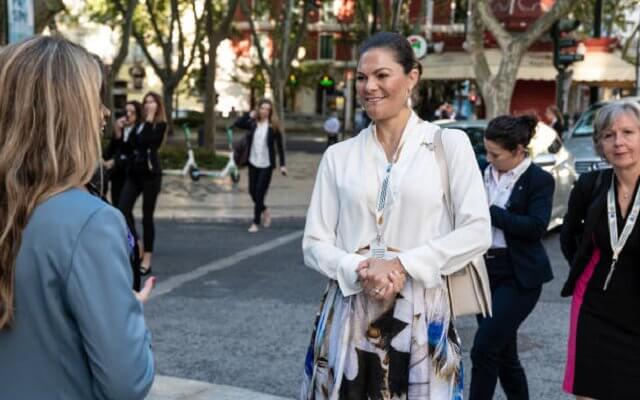 Crown Princess Victoria wore a multicolour silk blend floral maxi skirt by H&M Conscious Exclusive collection