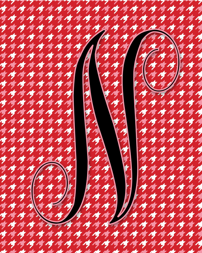 Free Printable Monograms | Valentine's Colors & Houndstooth Pattern | Letters A-Z Available