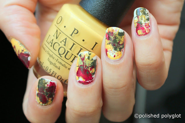 Red, yellow & green Splatter Nail design with OPI Washington collection