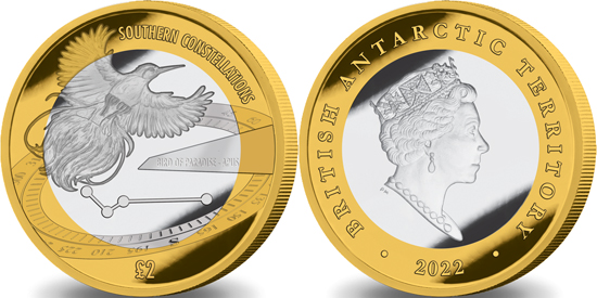 British Antarctic Territory 2 pounds 2022 - Southern Constellation of Apus - Bird of Paradise