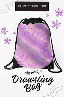 Mandala purple flower pastels Drawstring Bags.