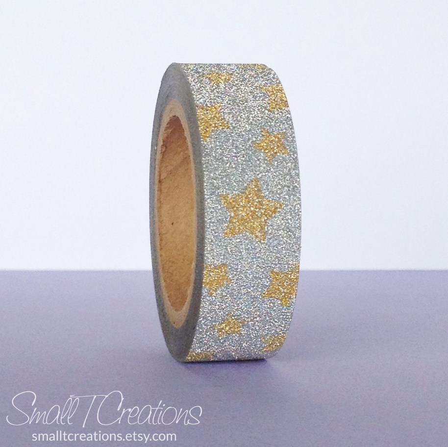 Silver with Gold Stars Glitter Washi Tape by Small T Creations on Etsy https://www.etsy.com/listing/207536370/silver-with-gold-star-glitter-tape?ref=shop_home_active_1