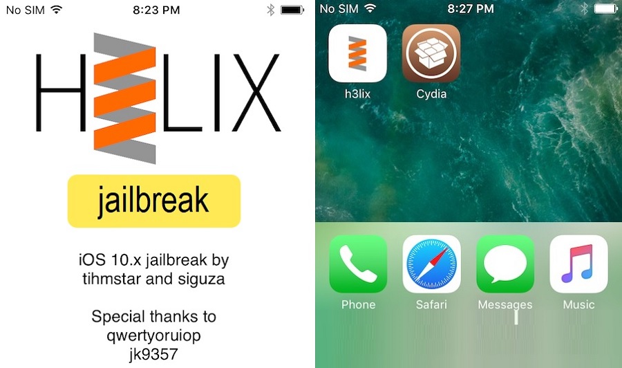 h3lix Jailbreak App with Cydia on iOS 10