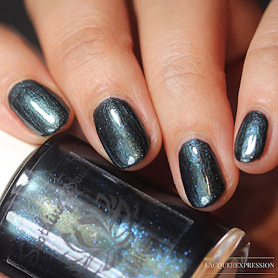 Nail polish swatch and review of Blue Spruce. This is a blue shimmery nail polish by Soothing Soul Nail Lacquer.