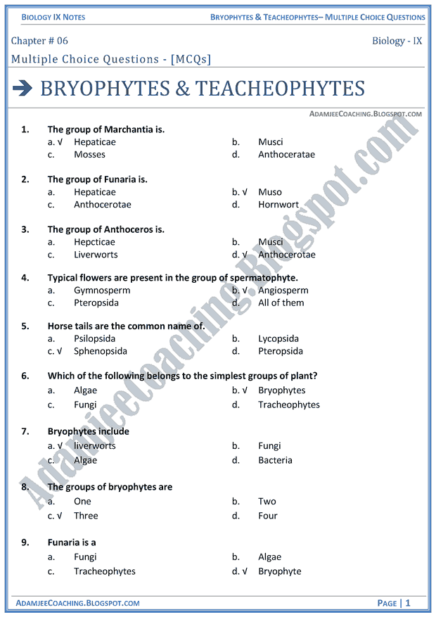 bryophytes-and-tracheophytes-multiple-choice-questions-biology-notes-for-class-9th