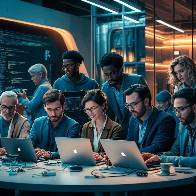 Adult boys  and Adult Girls are working with Technology